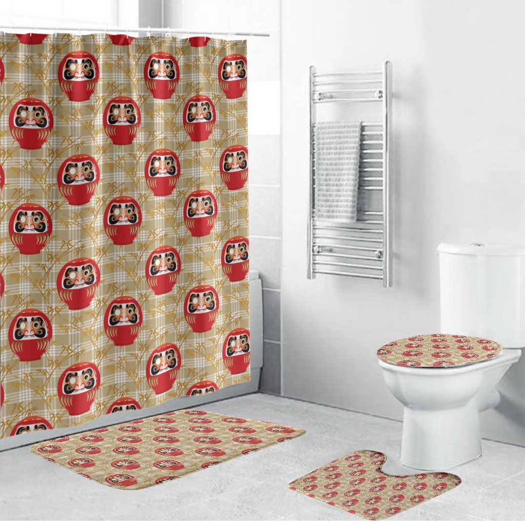 Japanese Daruma Doll Bathroom Set Palaka With Seamless Bamboo Pattern - Polynesian Pride