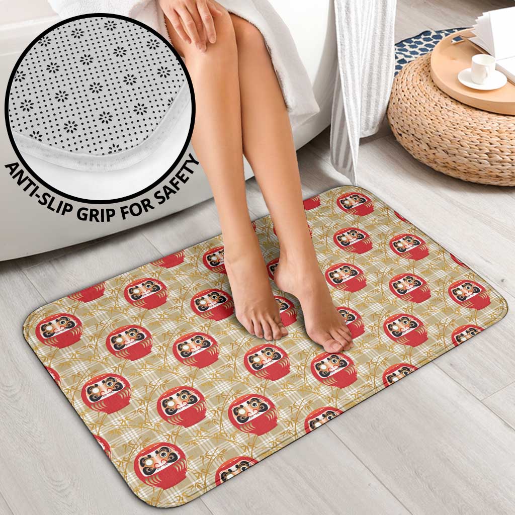 Japanese Daruma Doll Bathroom Set Palaka With Seamless Bamboo Pattern - Polynesian Pride