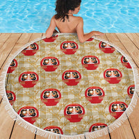Japanese Daruma Doll Beach Blanket Palaka With Seamless Bamboo Pattern - Polynesian Pride