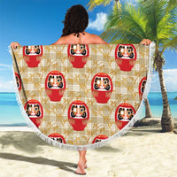 Japanese Daruma Doll Beach Blanket Palaka With Seamless Bamboo Pattern - Polynesian Pride