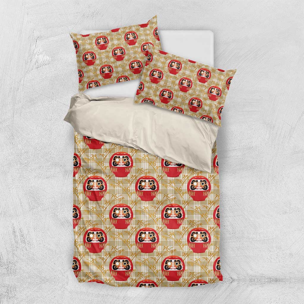 Japanese Daruma Doll Bedding Set Palaka With Seamless Bamboo Pattern LT14 US Twin 172cm x 218cm Beige - Polynesian Pride