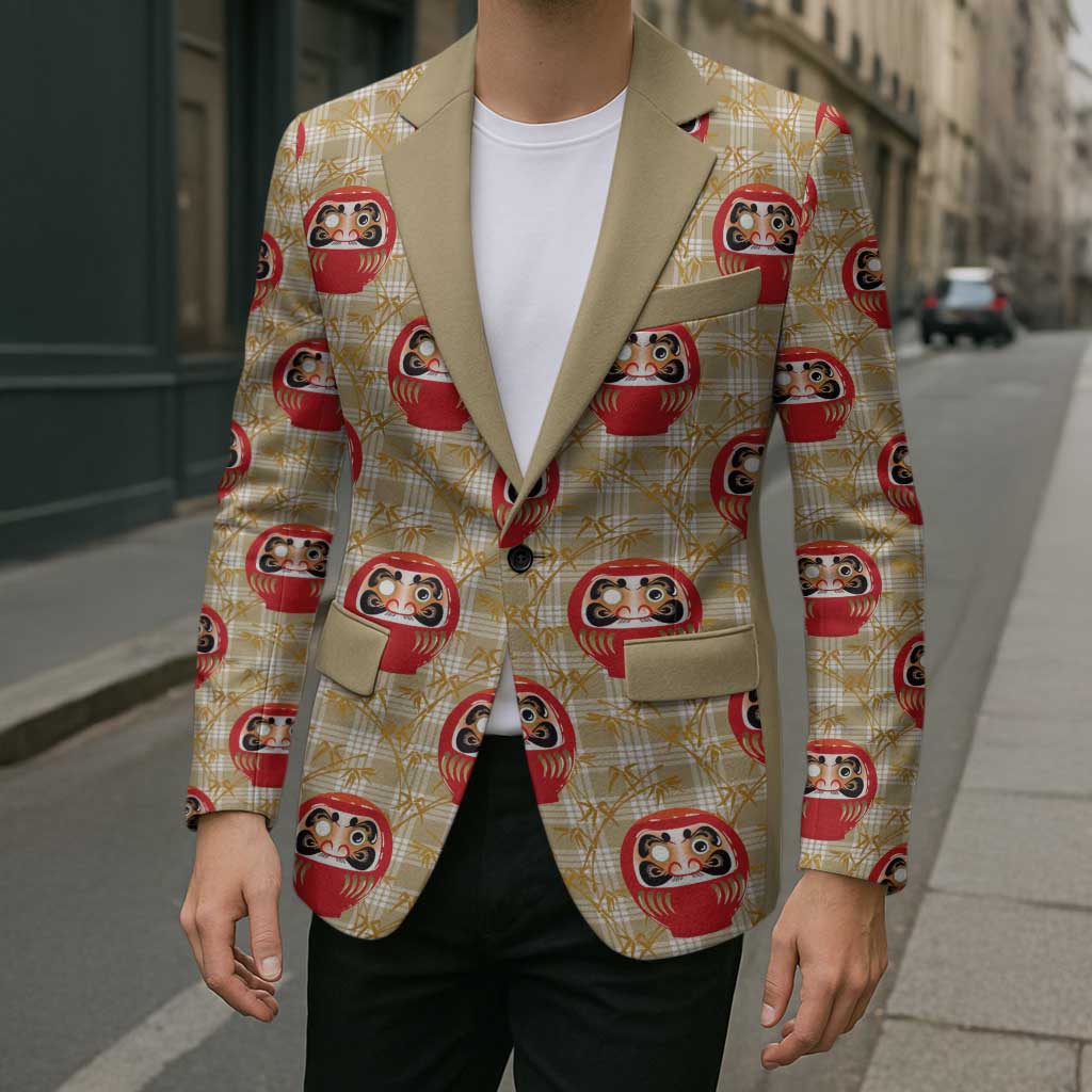 Japanese Daruma Doll Blazer Palaka With Seamless Bamboo Pattern - Polynesian Pride