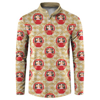 Japanese Daruma Doll Button Sweatshirt Palaka With Seamless Bamboo Pattern LT14 Beige - Polynesian Pride