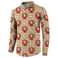 Japanese Daruma Doll Button Sweatshirt Palaka With Seamless Bamboo Pattern LT14 - Polynesian Pride