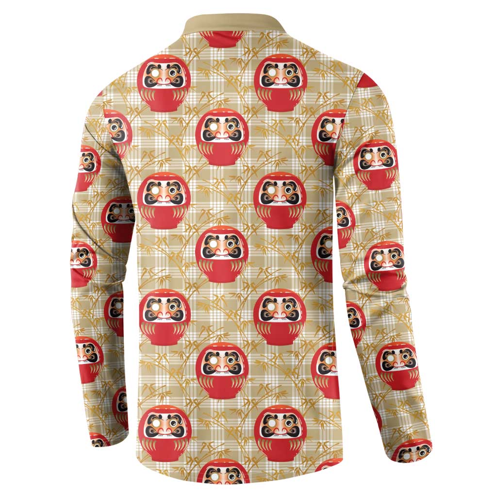 Japanese Daruma Doll Button Sweatshirt Palaka With Seamless Bamboo Pattern LT14 - Polynesian Pride