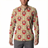Japanese Daruma Doll Button Sweatshirt Palaka With Seamless Bamboo Pattern LT14 - Polynesian Pride