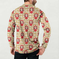 Japanese Daruma Doll Button Sweatshirt Palaka With Seamless Bamboo Pattern LT14 - Polynesian Pride