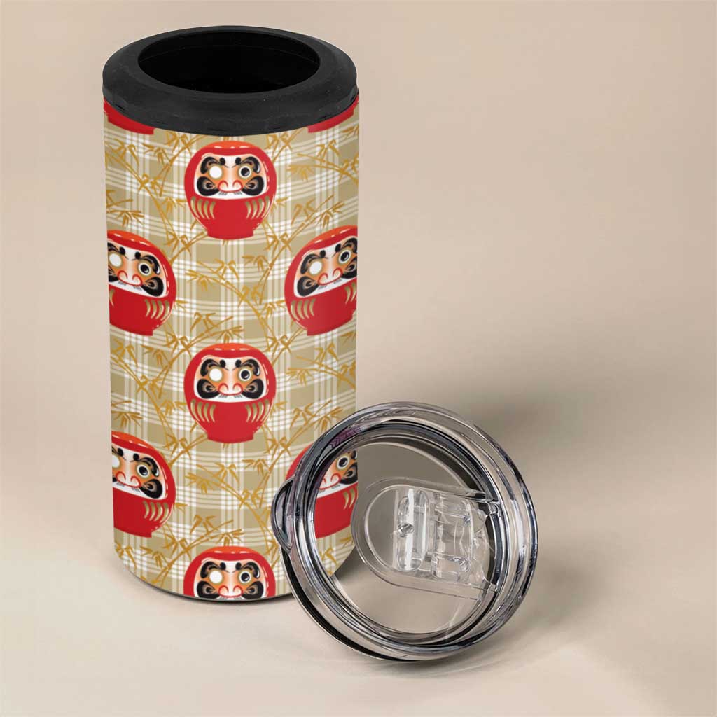 Japanese Daruma Doll 4 in 1 Can Cooler Tumbler Palaka With Seamless Bamboo Pattern - Polynesian Pride