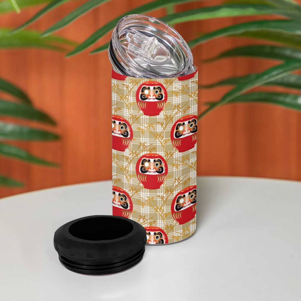 Japanese Daruma Doll 4 in 1 Can Cooler Tumbler Palaka With Seamless Bamboo Pattern - Polynesian Pride