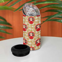 Japanese Daruma Doll 4 in 1 Can Cooler Tumbler Palaka With Seamless Bamboo Pattern - Polynesian Pride