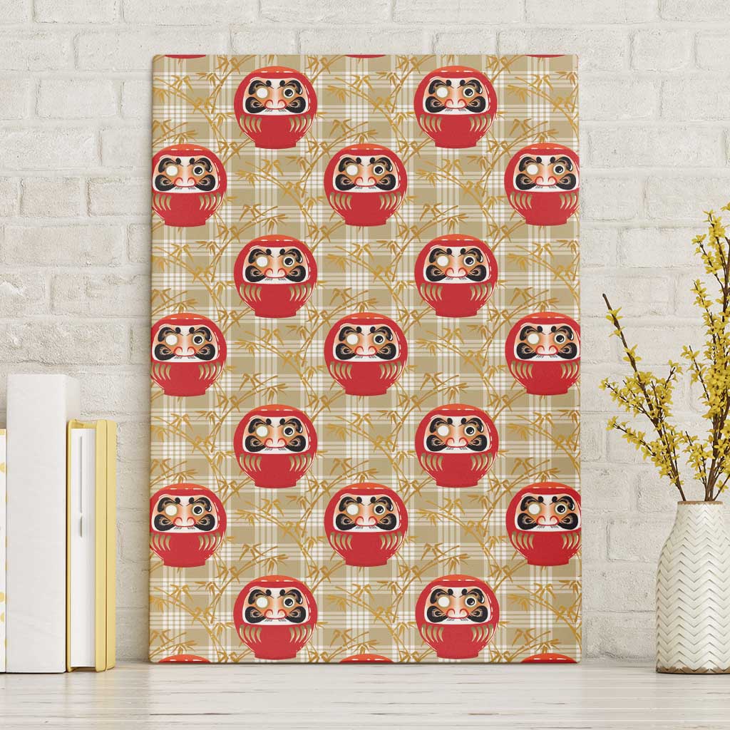 Japanese Daruma Doll Canvas Wall Art Palaka With Seamless Bamboo Pattern LT14 Without Frame Beige - Polynesian Pride