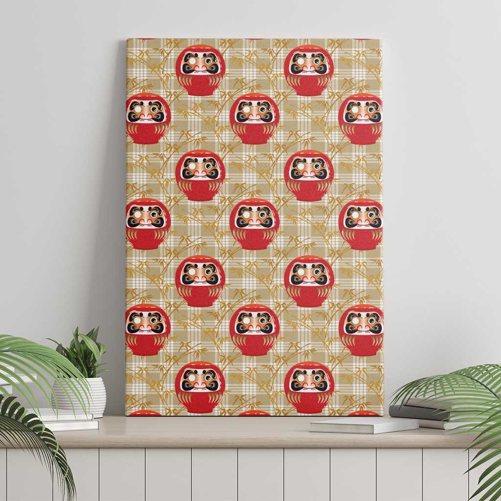 Japanese Daruma Doll Canvas Wall Art Palaka With Seamless Bamboo Pattern LT14 - Polynesian Pride