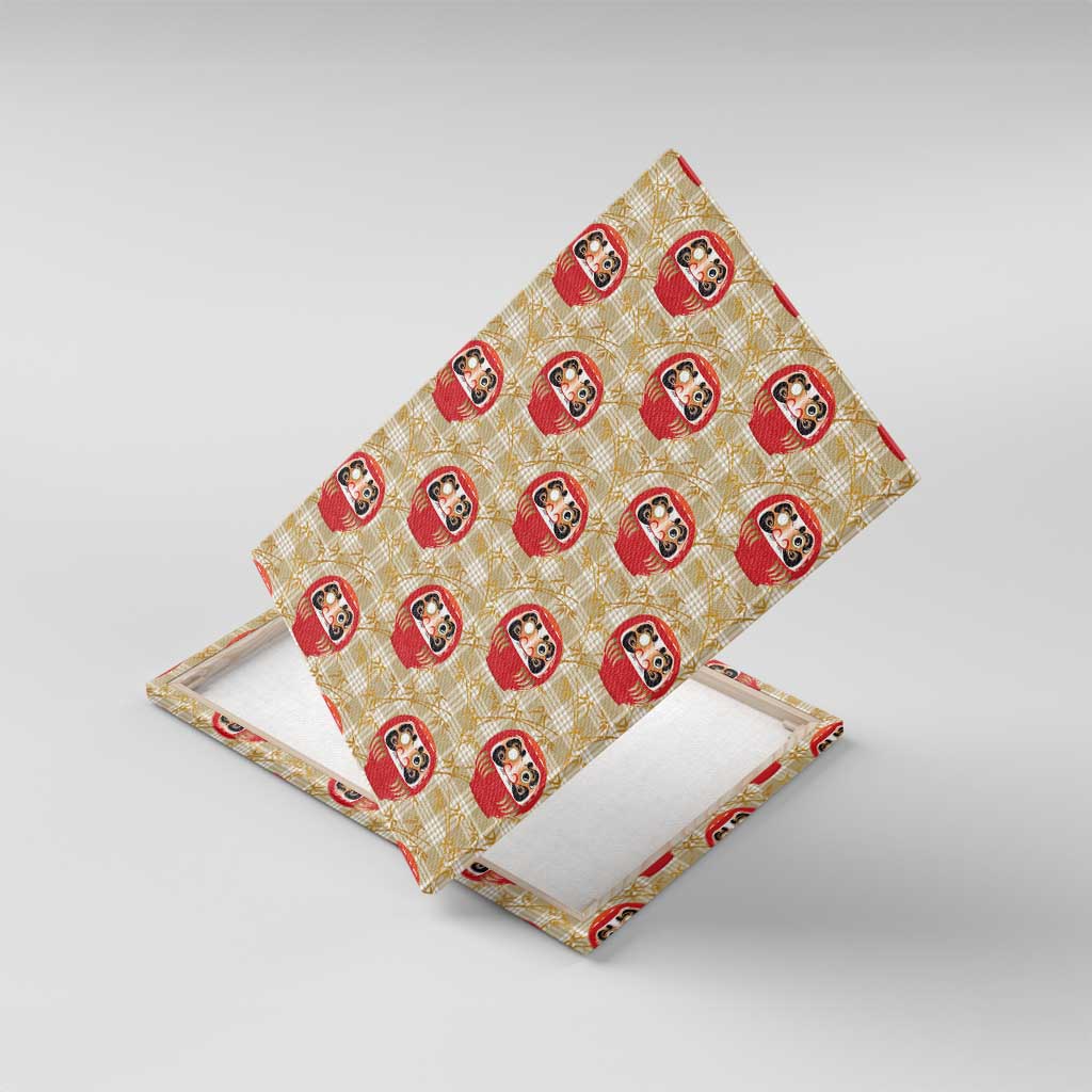 Japanese Daruma Doll Canvas Wall Art Palaka With Seamless Bamboo Pattern LT14 With Frame Beige - Polynesian Pride