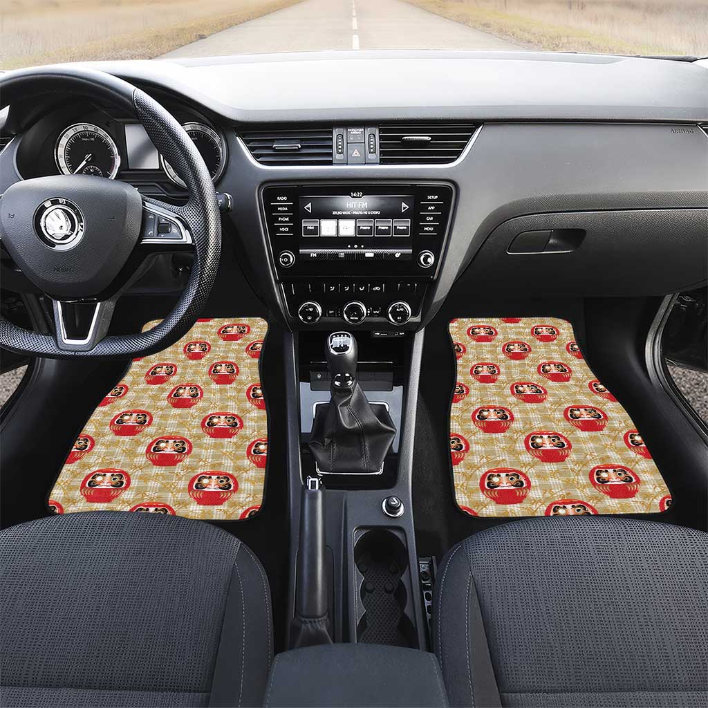 Japanese Daruma Doll Car Mats Palaka With Seamless Bamboo Pattern LT14 Set 2pcs - Front Beige - Polynesian Pride