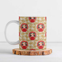 Japanese Daruma Doll Ceramic Mug Palaka With Seamless Bamboo Pattern - Polynesian Pride