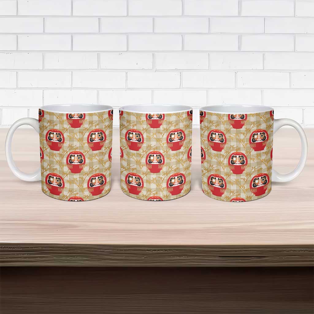 Japanese Daruma Doll Ceramic Mug Palaka With Seamless Bamboo Pattern - Polynesian Pride