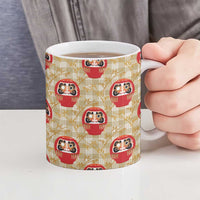 Japanese Daruma Doll Ceramic Mug Palaka With Seamless Bamboo Pattern - Polynesian Pride