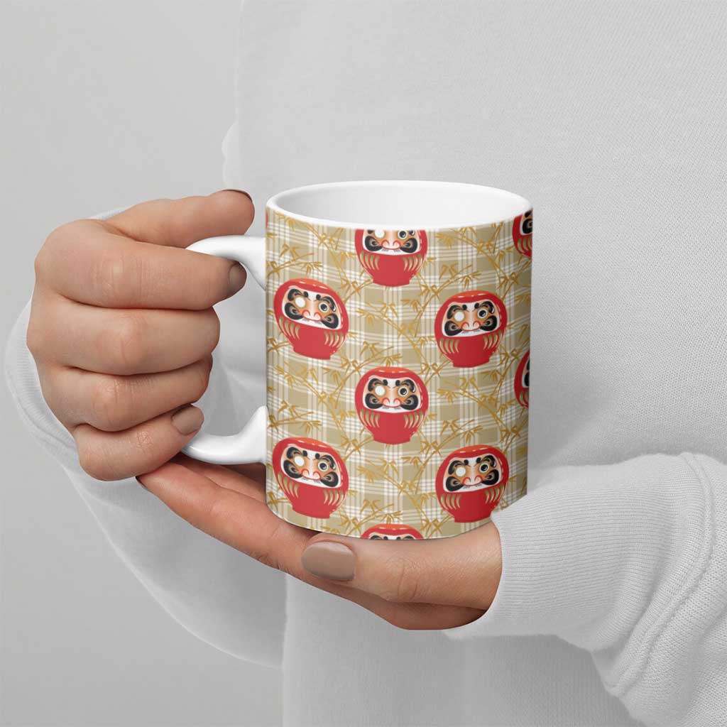 Japanese Daruma Doll Ceramic Mug Palaka With Seamless Bamboo Pattern - Polynesian Pride