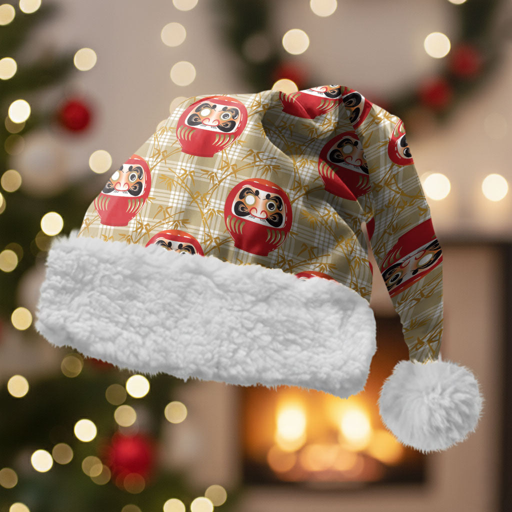 Japanese Daruma Doll Christmas Santa Hat Palaka With Seamless Bamboo Pattern LT14 With Fur Beige - Polynesian Pride