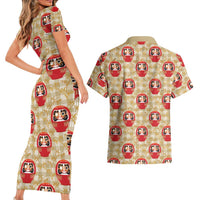 Japanese Daruma Doll Couples Matching Short Sleeve Bodycon Dress and Hawaiian Shirt Palaka With Seamless Bamboo Pattern LT14 - Polynesian Pride