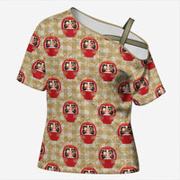 Japanese Daruma Doll Cross Shoulder Shirt Palaka With Seamless Bamboo Pattern - Polynesian Pride