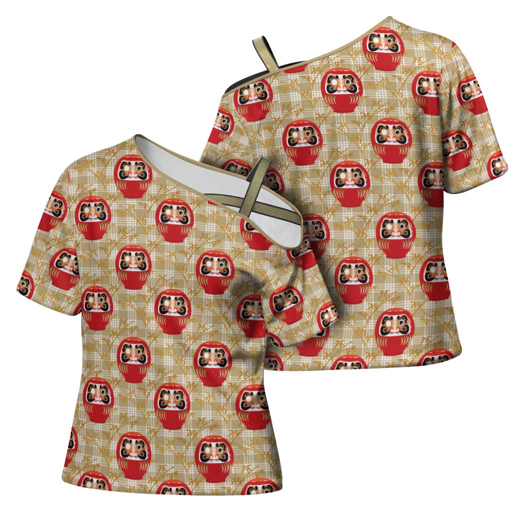 Japanese Daruma Doll Cross Shoulder Shirt Palaka With Seamless Bamboo Pattern - Polynesian Pride
