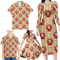 Japanese Daruma Doll Family Matching Long Sleeve Bodycon Dress and Hawaiian Shirt Palaka With Seamless Bamboo Pattern LT14 - Polynesian Pride