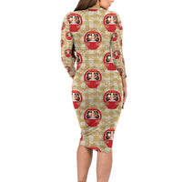 Japanese Daruma Doll Family Matching Long Sleeve Bodycon Dress and Hawaiian Shirt Palaka With Seamless Bamboo Pattern LT14 - Polynesian Pride