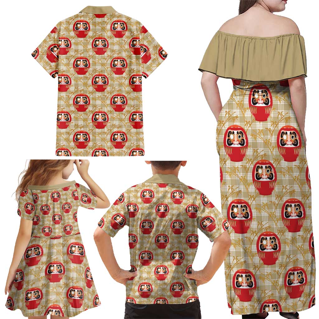 Japanese Daruma Doll Family Matching Off Shoulder Maxi Dress and Hawaiian Shirt Palaka With Seamless Bamboo Pattern LT14 - Polynesian Pride