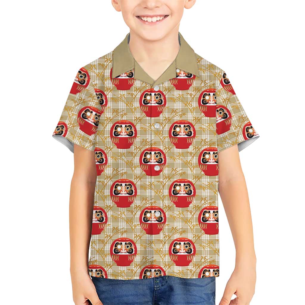 Japanese Daruma Doll Family Matching Off Shoulder Maxi Dress and Hawaiian Shirt Palaka With Seamless Bamboo Pattern LT14 Son's Shirt Beige - Polynesian Pride