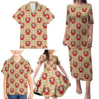 Japanese Daruma Doll Family Matching Puletasi and Hawaiian Shirt Palaka With Seamless Bamboo Pattern LT14 - Polynesian Pride