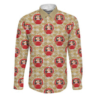 Japanese Daruma Doll Family Matching Puletasi and Hawaiian Shirt Palaka With Seamless Bamboo Pattern LT14 Dad's Shirt - Long Sleeve Beige - Polynesian Pride