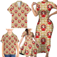Japanese Daruma Doll Family Matching Short Sleeve Bodycon Dress and Hawaiian Shirt Palaka With Seamless Bamboo Pattern LT14 - Polynesian Pride