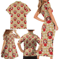 Japanese Daruma Doll Family Matching Short Sleeve Bodycon Dress and Hawaiian Shirt Palaka With Seamless Bamboo Pattern LT14 - Polynesian Pride