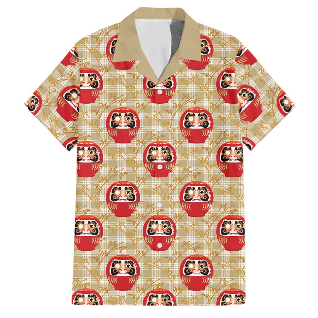 Japanese Daruma Doll Family Matching Summer Maxi Dress and Hawaiian Shirt Palaka With Seamless Bamboo Pattern LT14 Dad's Shirt - Short Sleeve Beige - Polynesian Pride