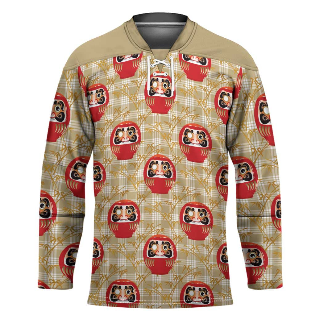 Japanese Daruma Doll Hockey Jersey Palaka With Seamless Bamboo Pattern LT14 Unisex Beige - Polynesian Pride