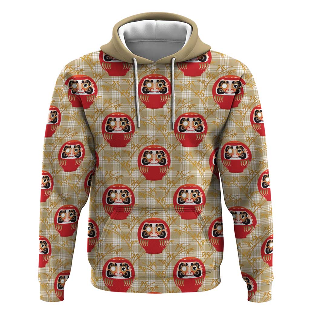 Japanese Daruma Doll Hoodie Palaka With Seamless Bamboo Pattern - Polynesian Pride