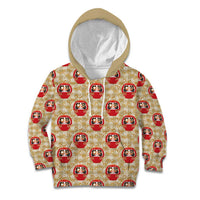 Japanese Daruma Doll Kid Hoodie Palaka With Seamless Bamboo Pattern - Polynesian Pride
