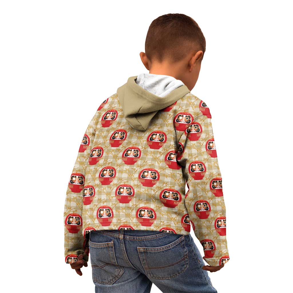Japanese Daruma Doll Kid Hoodie Palaka With Seamless Bamboo Pattern - Polynesian Pride
