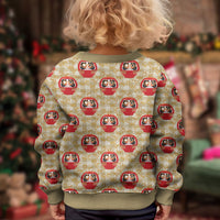 Japanese Daruma Doll Kid Ugly Christmas Sweater Palaka With Seamless Bamboo Pattern LT14 - Polynesian Pride