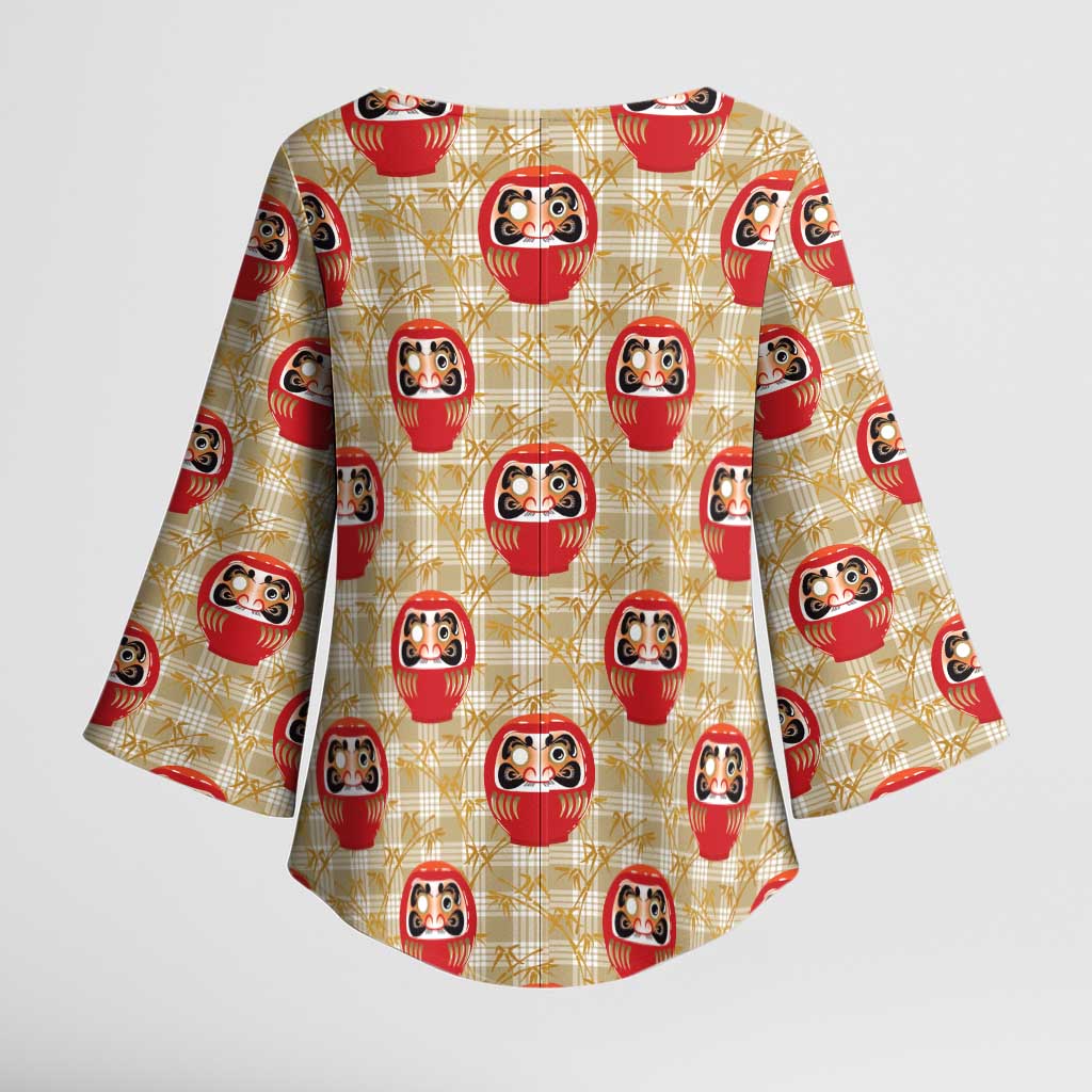 Japanese Daruma Doll Kimono Sleeve Blouse Palaka With Seamless Bamboo Pattern LT14 - Polynesian Pride