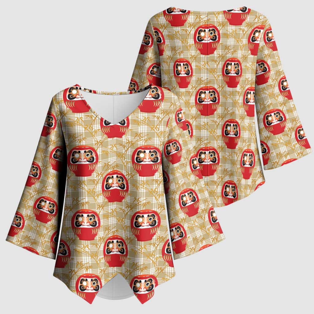 Japanese Daruma Doll Kimono Sleeve Blouse Palaka With Seamless Bamboo Pattern LT14 - Polynesian Pride