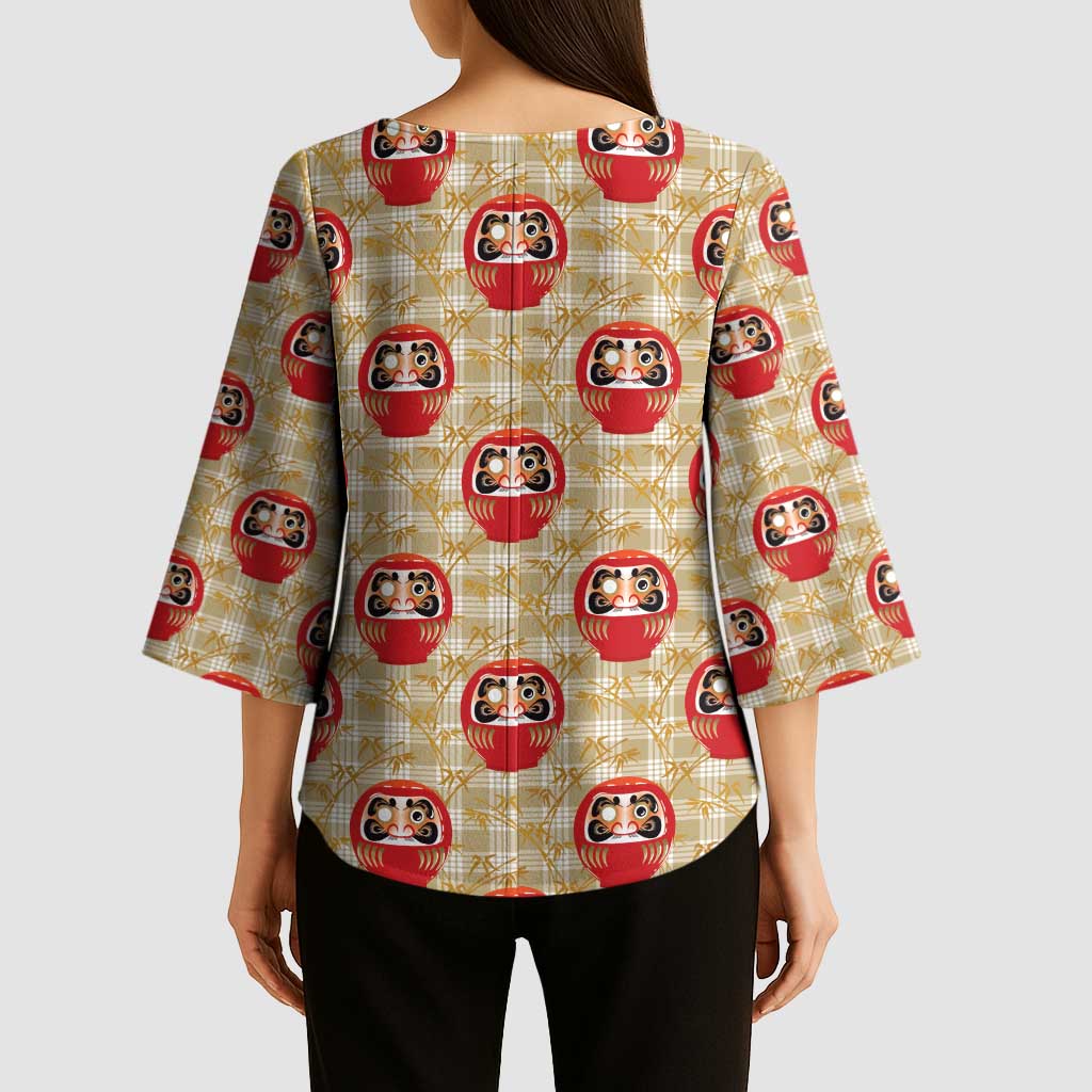 Japanese Daruma Doll Kimono Sleeve Blouse Palaka With Seamless Bamboo Pattern LT14 - Polynesian Pride