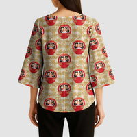 Japanese Daruma Doll Kimono Sleeve Blouse Palaka With Seamless Bamboo Pattern LT14 - Polynesian Pride
