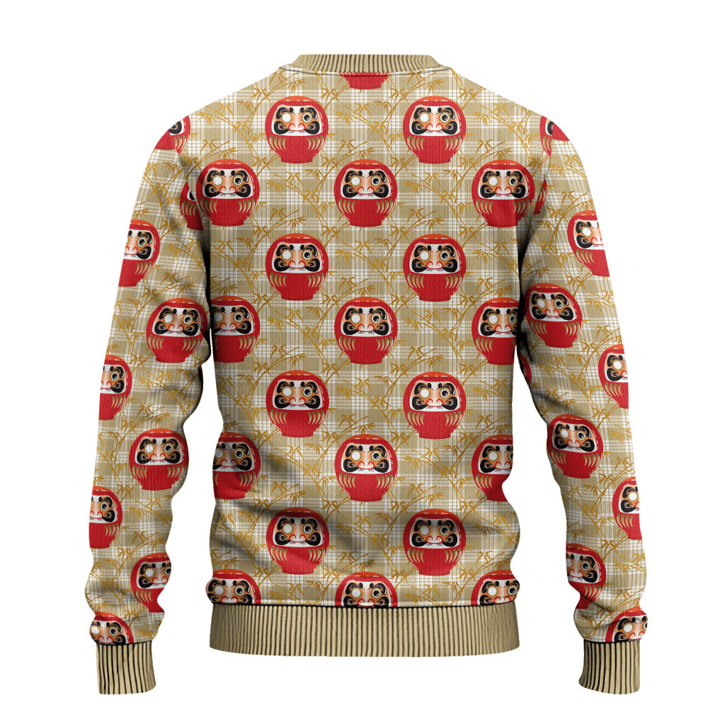 Japanese Daruma Doll Ugly Christmas Sweater Palaka With Seamless Bamboo Pattern LT14 - Polynesian Pride