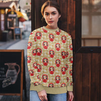 Japanese Daruma Doll Ugly Christmas Sweater Palaka With Seamless Bamboo Pattern LT14 - Polynesian Pride