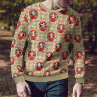 Japanese Daruma Doll Ugly Christmas Sweater Palaka With Seamless Bamboo Pattern LT14 - Polynesian Pride