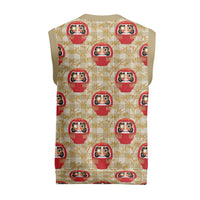 Japanese Daruma Doll Christmas Knitted V-Neck Vest Palaka With Seamless Bamboo Pattern LT14 - Polynesian Pride