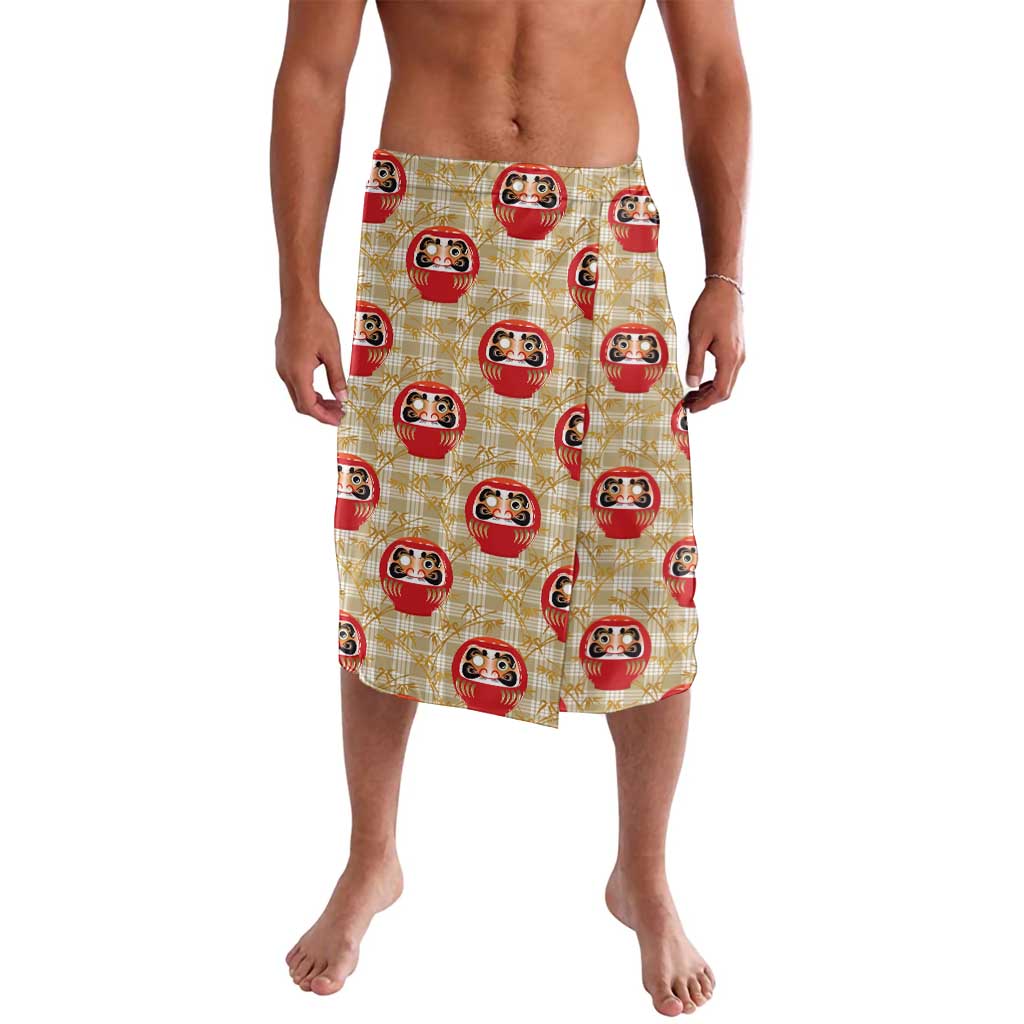 Japanese Daruma Doll Lavalava Palaka With Seamless Bamboo Pattern LT14 Beige - Polynesian Pride