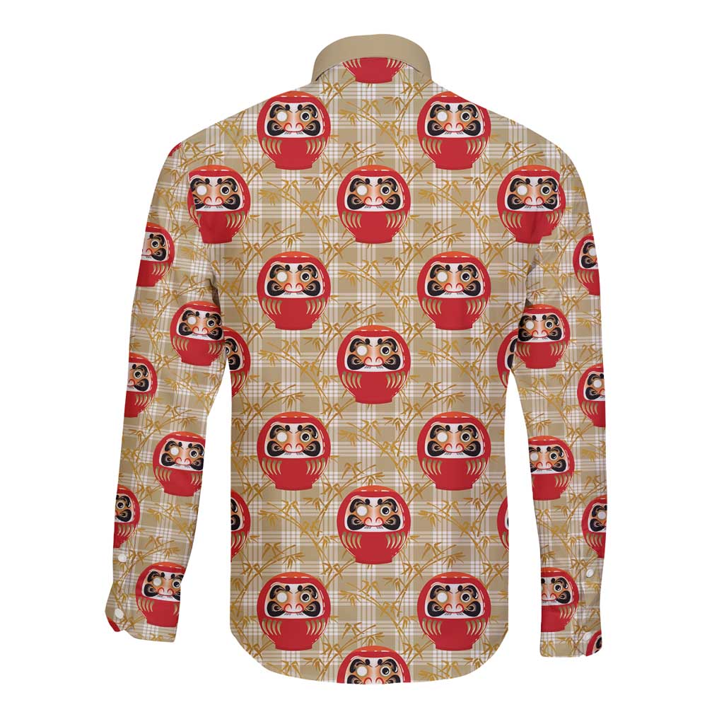 Japanese Daruma Doll Long Sleeve Button Shirt Palaka With Seamless Bamboo Pattern LT14 - Polynesian Pride